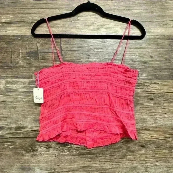 Free People Women's Pink Ruffled Spaghetti Strap Top Size Medium - Picture 2 of 5